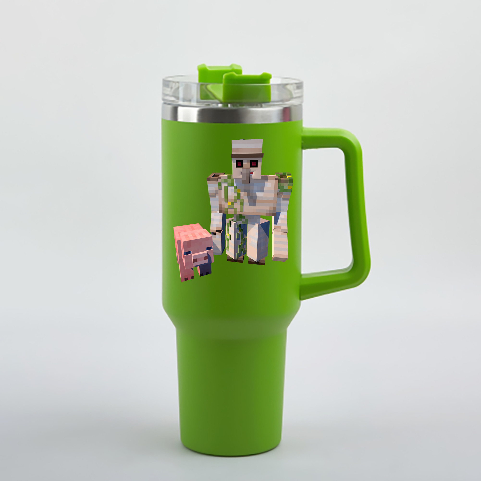 （画像用） マインクラフト ブロックの世界 Minecraft MC Block world 1200mL車用タンブラー - クリスタルステッカー（プラスチックストロー付き）